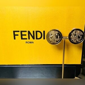 Rare Vintage Fendi Roma Italy Gold-Tone Janus Face Coin Clip-On Earrings
